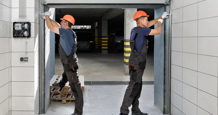 Commercial door repair specialists working on aluminium entrance door in London